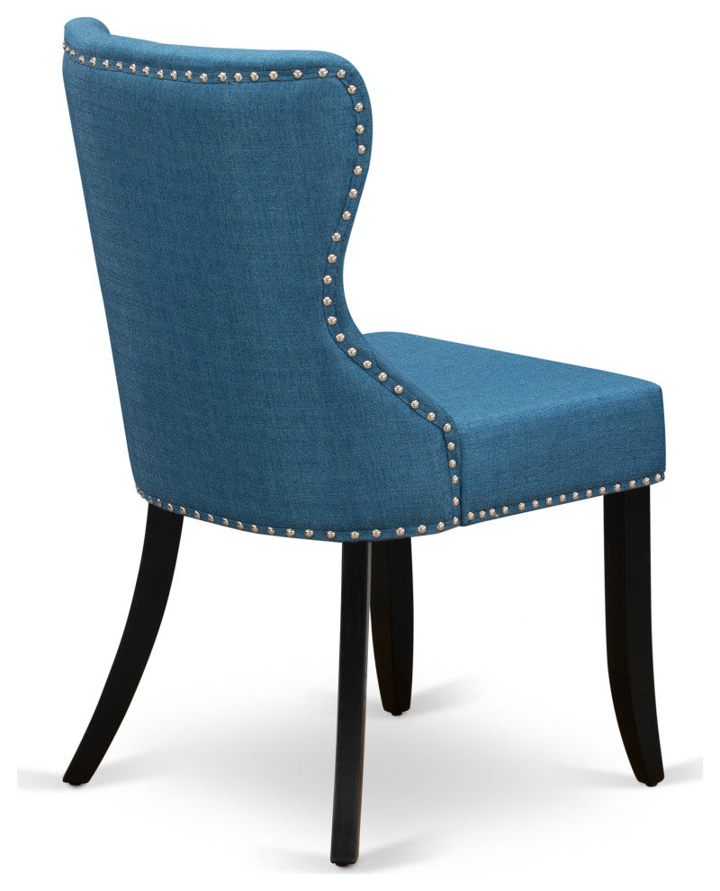 A Dining Set Of 4 Chairs, Mineral Blue Color, 42" Round Table Using Black Color