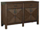 Benzara BM262480 Server With 2 Drawer and 2 Double Door Cabinets, Brown