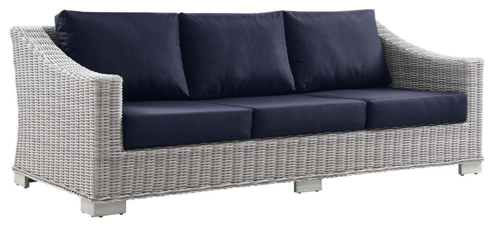 Conway Outdoor Patio Wicker Rattan Sofa Light Gray Navy