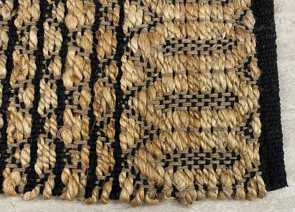 7" x 9" Tan and Black Ornate Geometric Area Rug