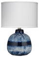 Small Batik Table Lamp, Indigo Ceramic, Drum Shade, White