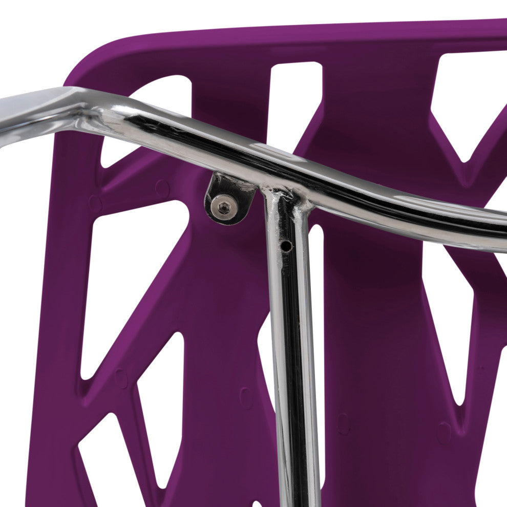 LeisureMod Modern Asbury Dining Chair With Chromed Legs, Set of 4 Purple