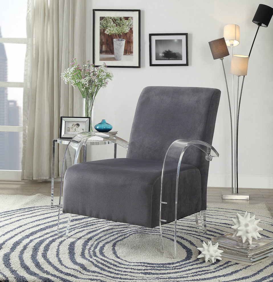 HomeRoots 30" X 31" X 36" Charcoal Clear Acrylic Upholstery Acrylic Accent Chair