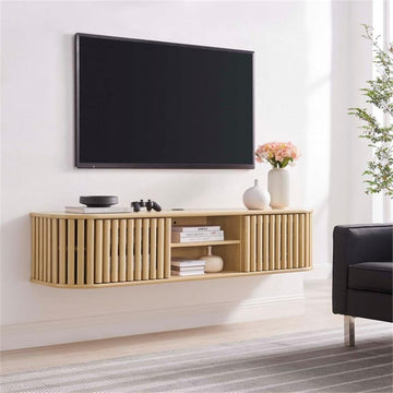 Modway Fortitude Wall-Mounted Wood TV Stand for TVs up to 70" in Oak