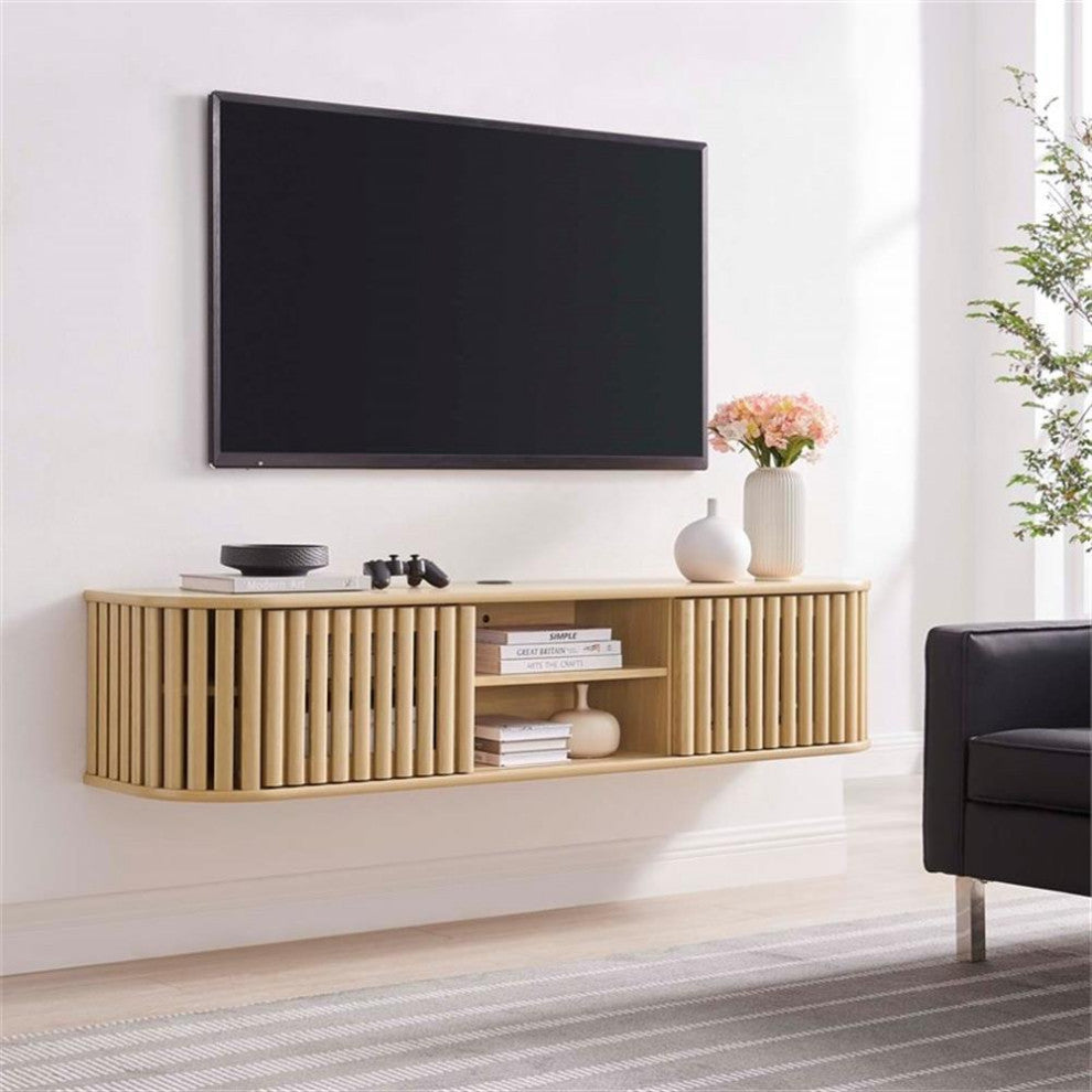 Modway Fortitude Wall-Mounted Wood TV Stand for TVs up to 70" in Oak