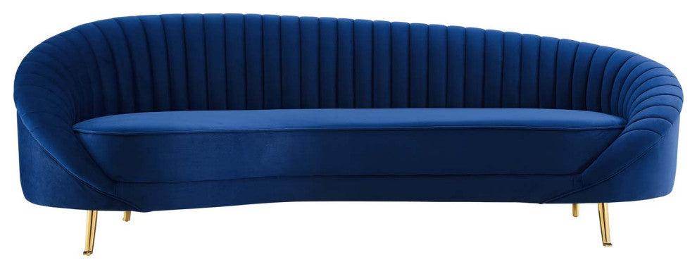 Tufted Sofa, Velvet, Blue Navy, Modern, Living Lounge Hotel Lobby Hospitality