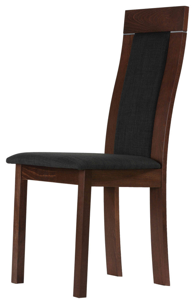 Cortesi Home Tia Dining Chair, Charcoal Fabric, Walnut Finish, Set of 2