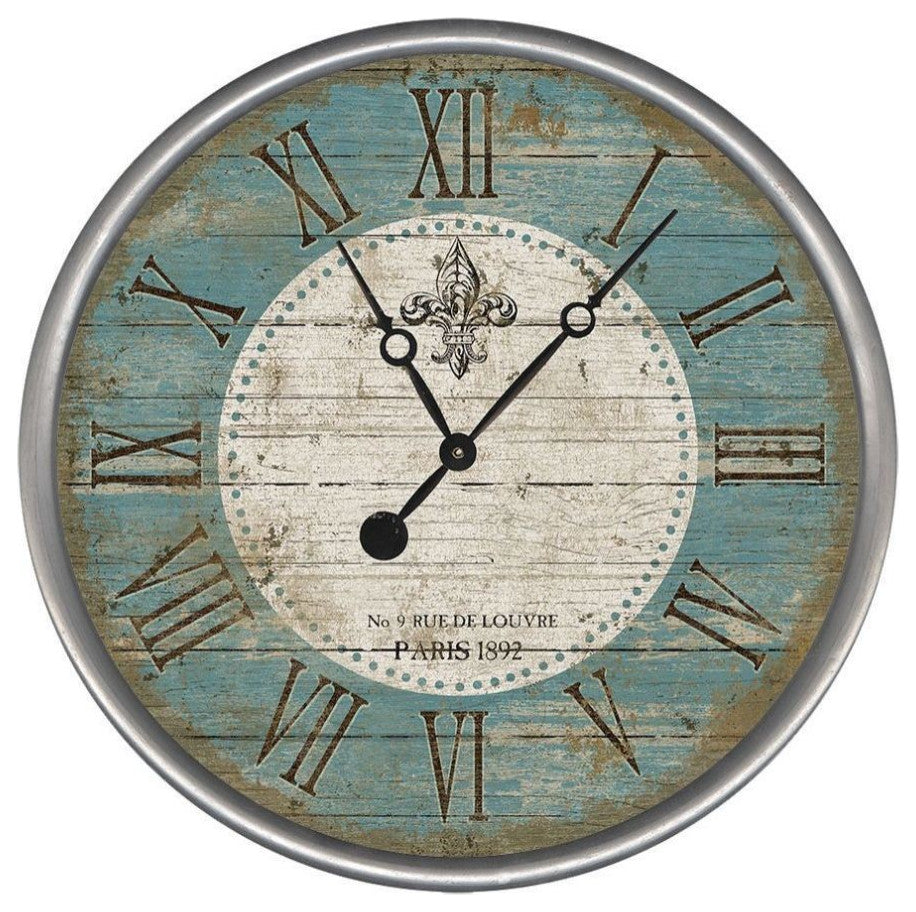 15" Vintage Teal Fleur de Lis Parisian Wall Clock