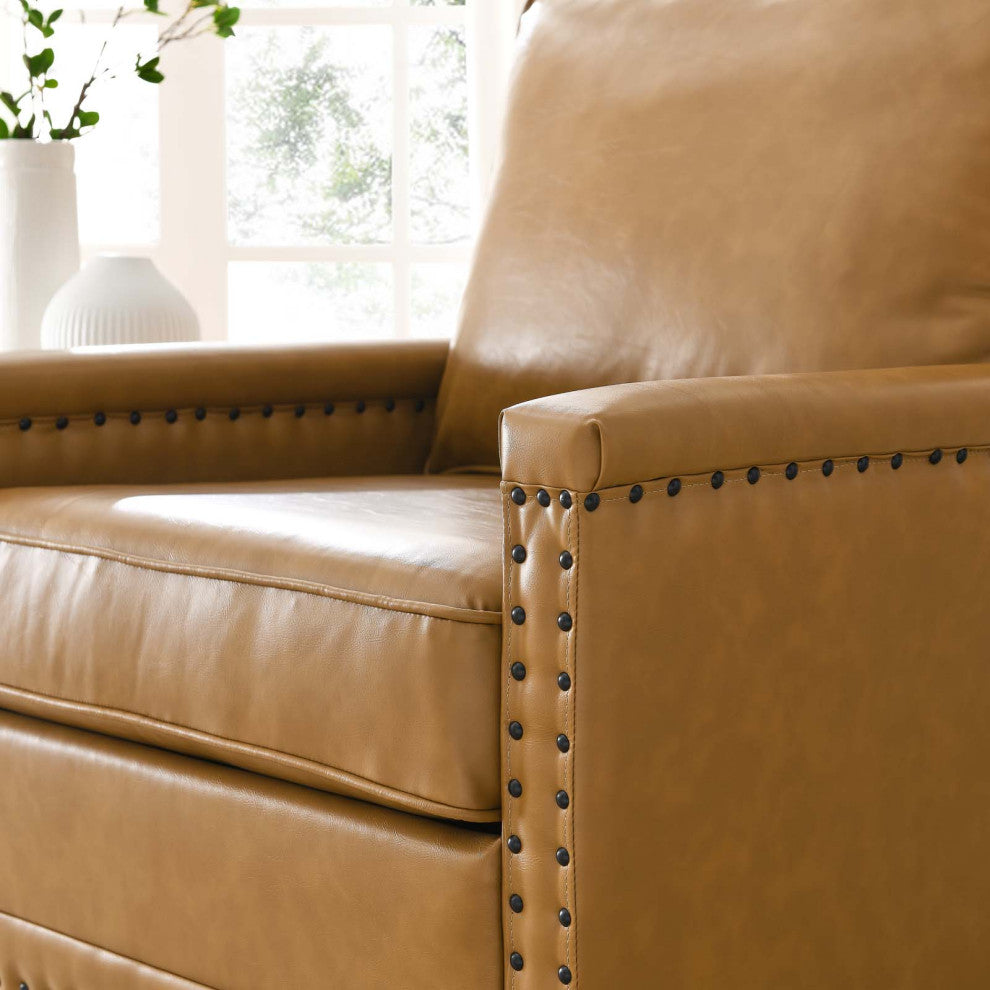 Armchair Accent Chair, Faux Vegan Leather, Tan, Modern, Lounge Hospitality
