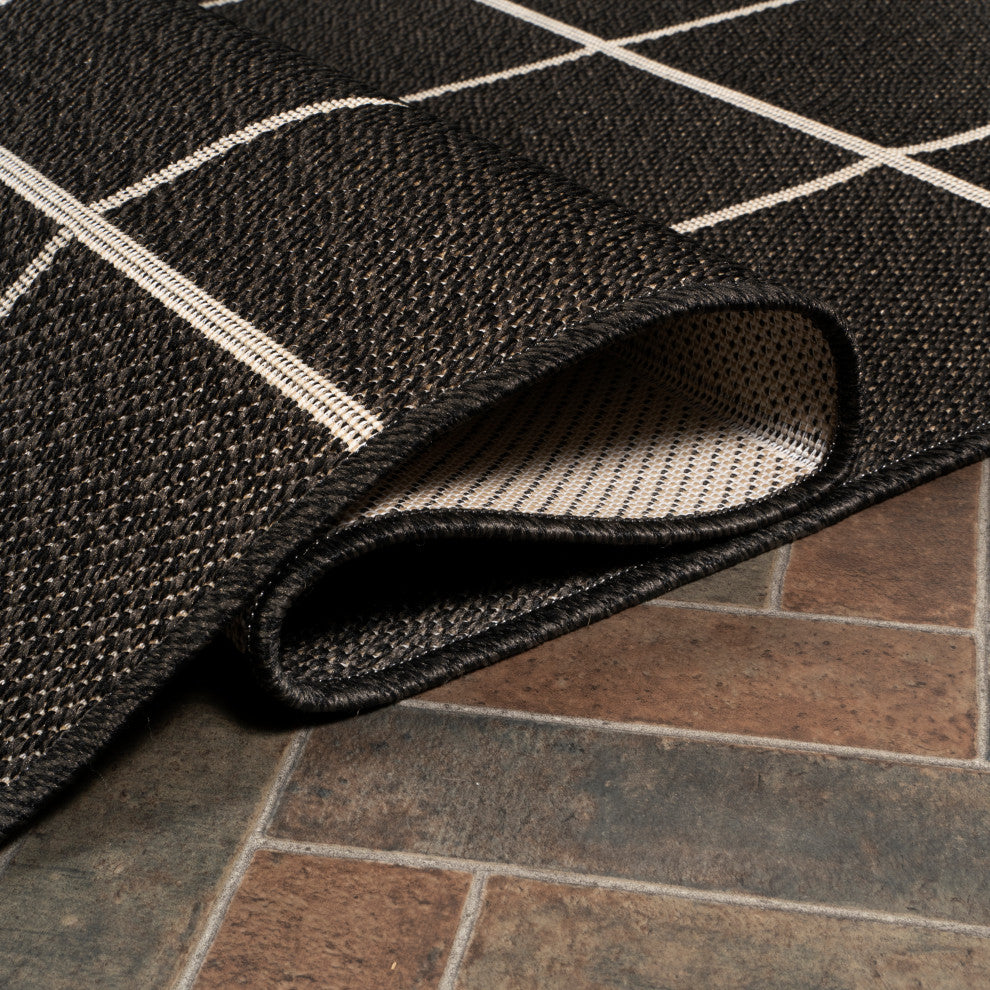 Grid Modern Squares Indoor/Outdoor Area Rug, Black/Cream, 8x10
