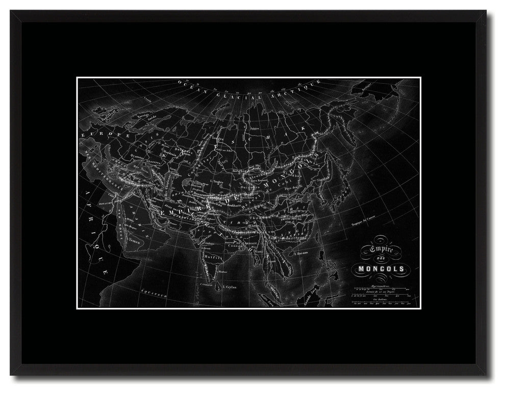 Mongolian Empire Asia Vintage Monochrome Map Canvas, 16"x21"