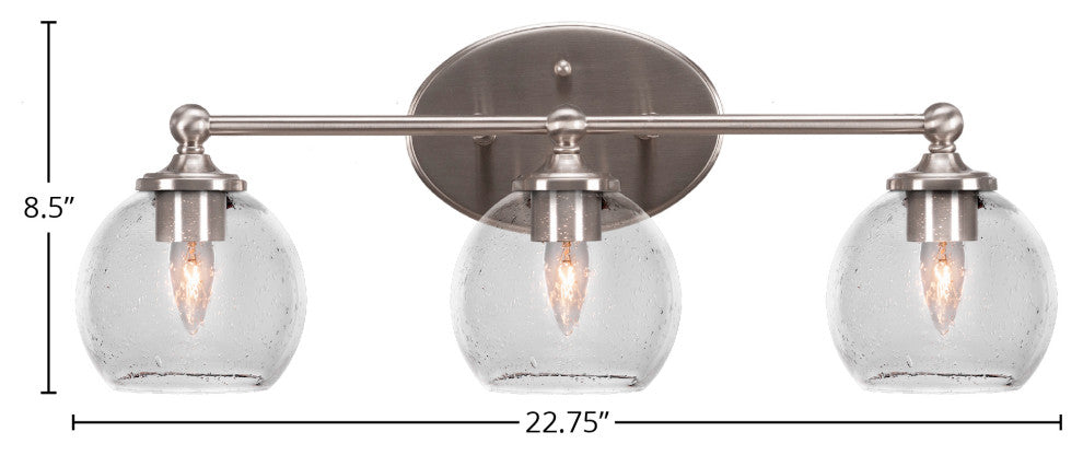 Capri 3-Light Bath Bar, Brushed Nickel/Clear Bubble