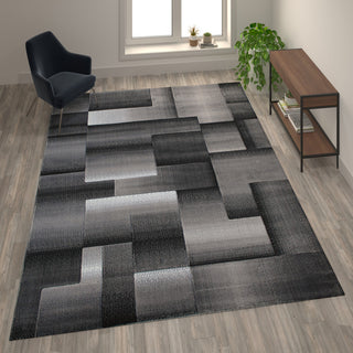Elio Collection Color Blocked Area Rug, Grey, 8' X 10'