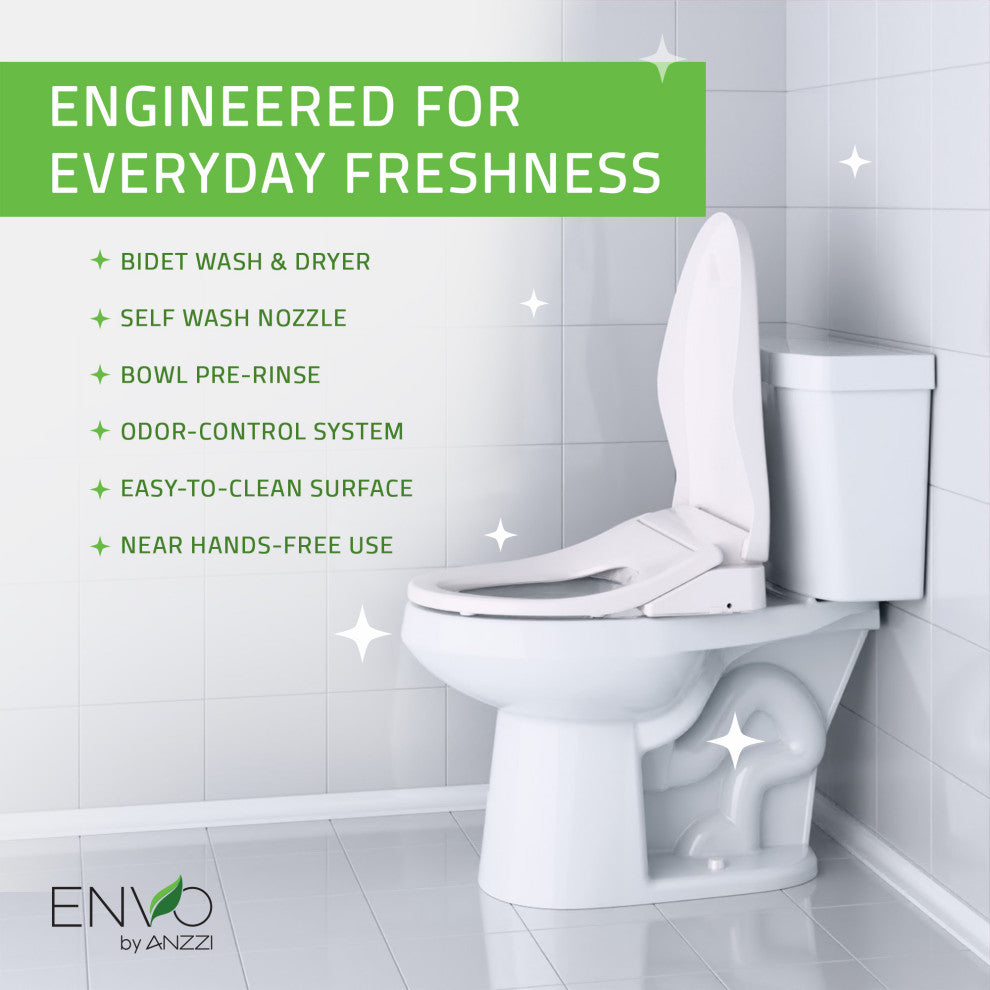 Electric Bidet Seat With Auto Lid, Heated, Self Cleaning, and Classic Remote