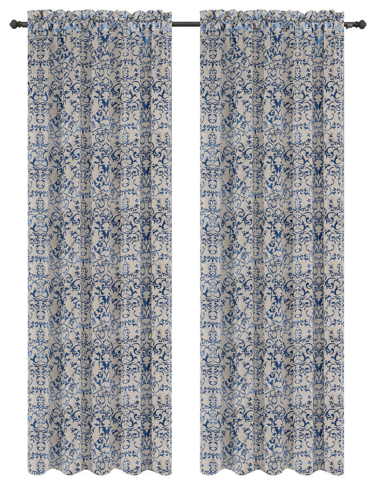 Jacquard Vine Drapery Curtain Panels, Blue, 50"x96", Set of 2