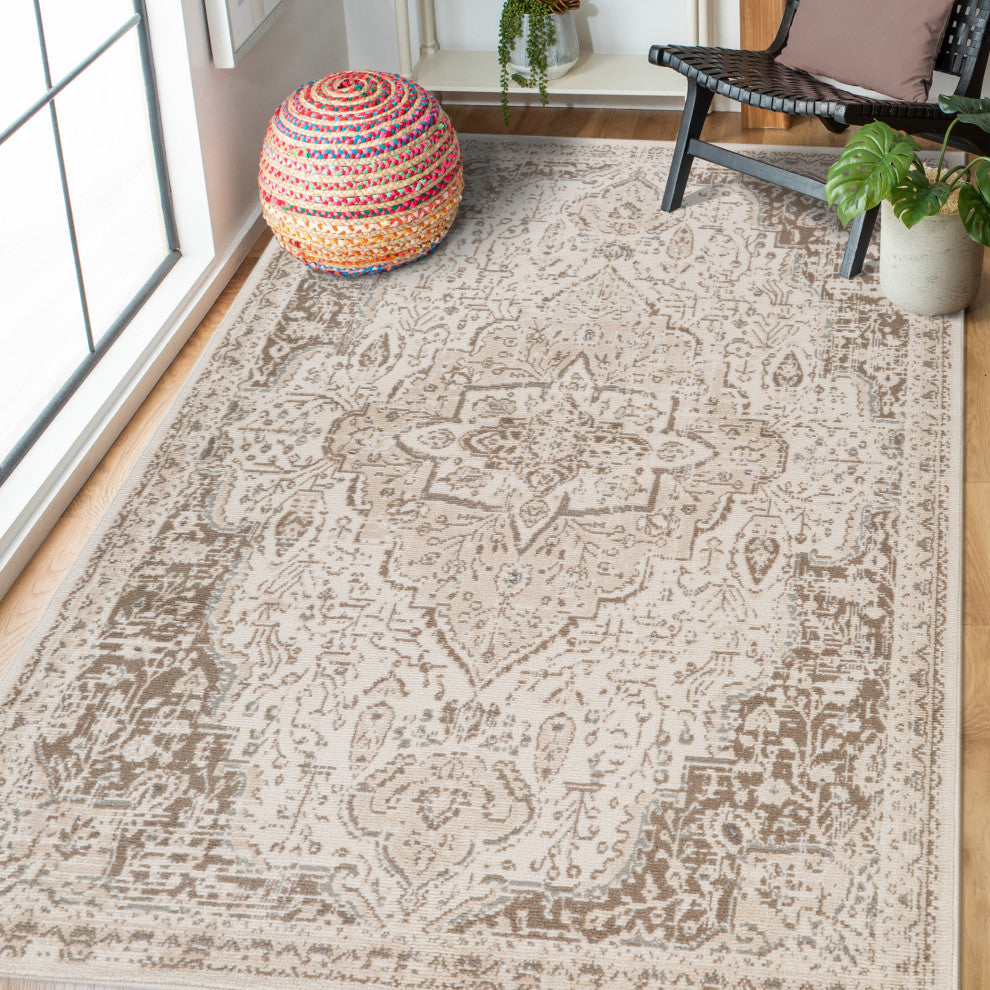Alpine Imara Area Rug, Cream, 5'3" x 7'6", Medallion