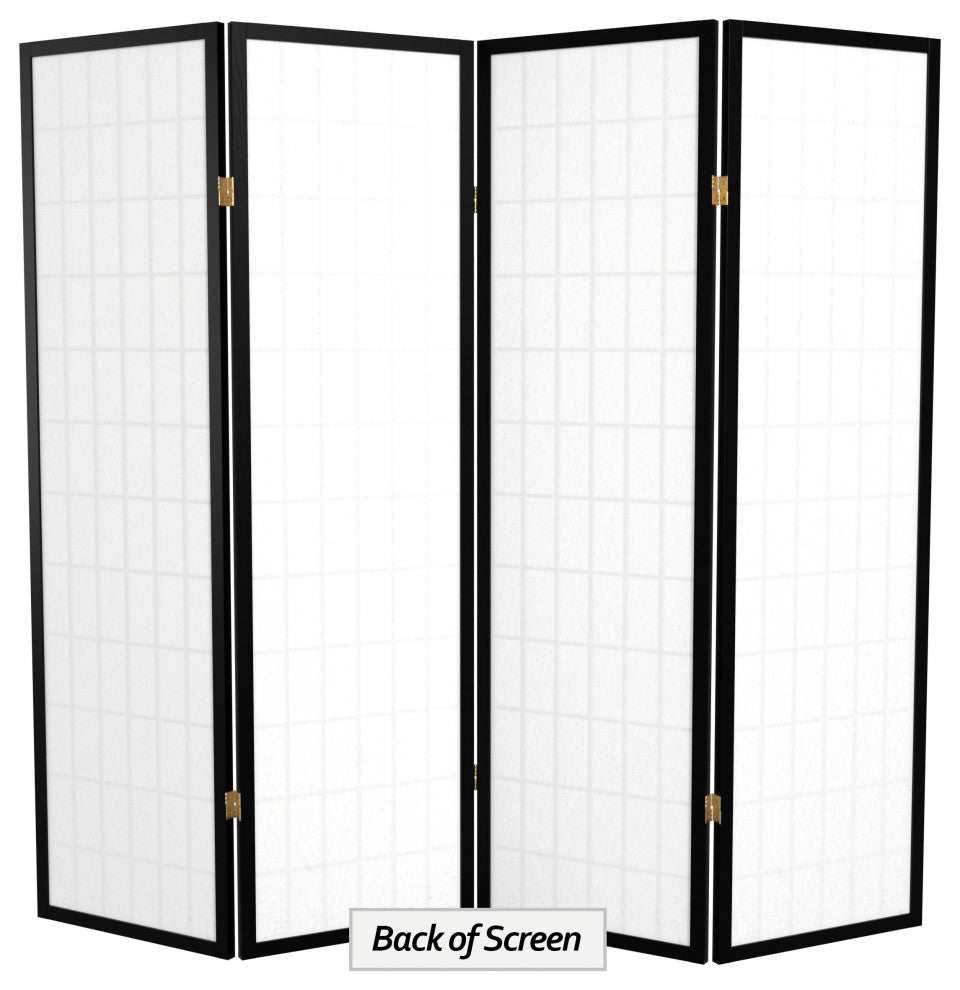 5' Tall Window Pane Shoji Screen, Black, 4 Panels
