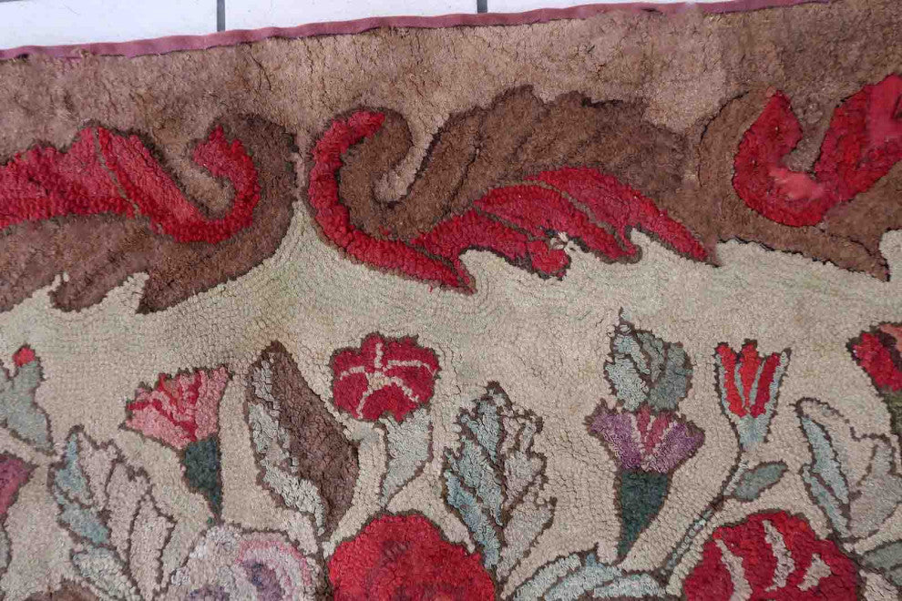 Handmade Antique American Hooked Rug 2.8'x5.5', 86cmx170cm, 1880s