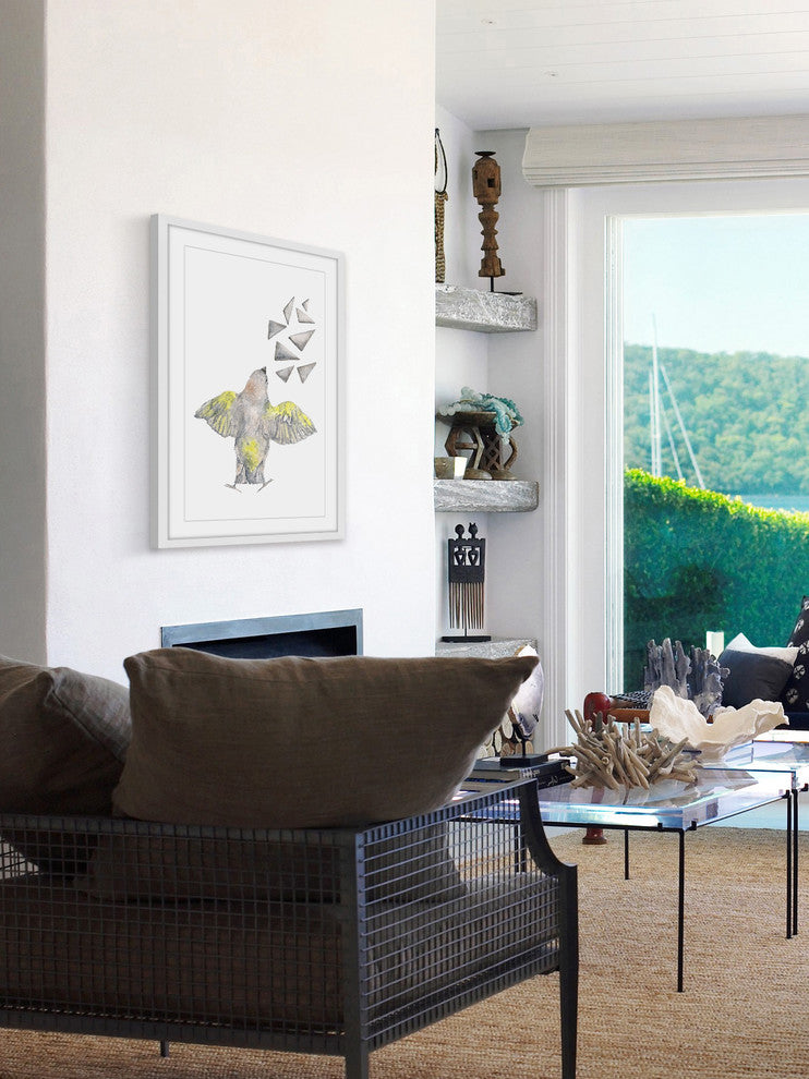 Marmont Hill, "Bird with Shapes" by Thimble Sparrow Framed Painting Print, 16x24