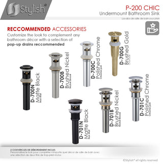 STYLISH 20" Porcelain Rectangular Undermount Bathroom Sink with Overflow