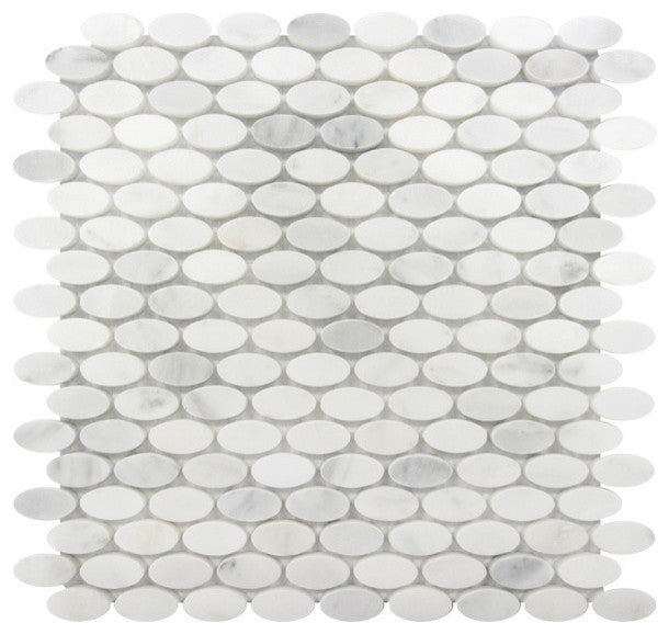 Carrara Oval Interlocking Mosaic Tile, White, 10 Sq. ft., 12"x12"