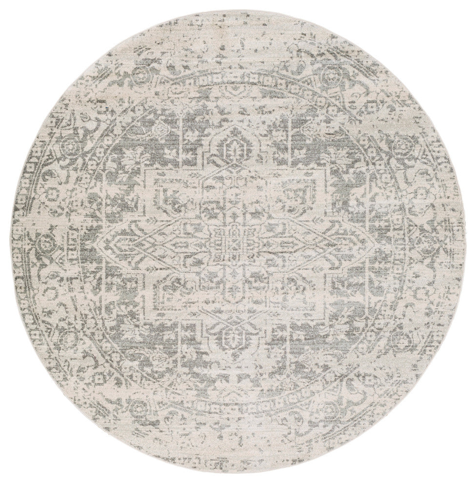 Harput Traditional Black and Light Gray Area Rug, 7'10" Round