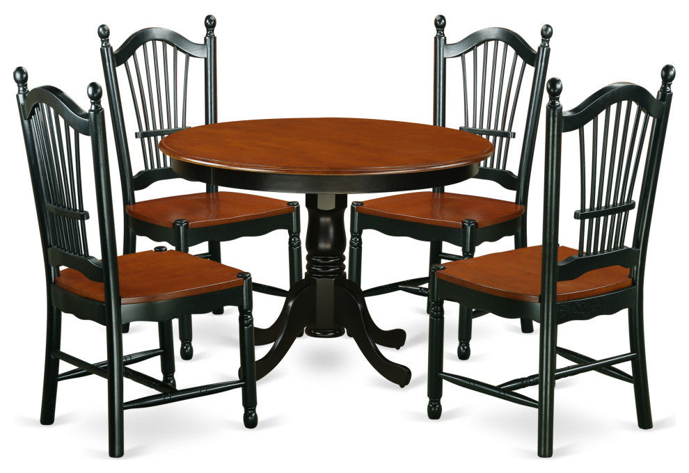 5Pc Hartland Set, One Dining Table, Four Leather Seat Chairs, Black, Cherry.