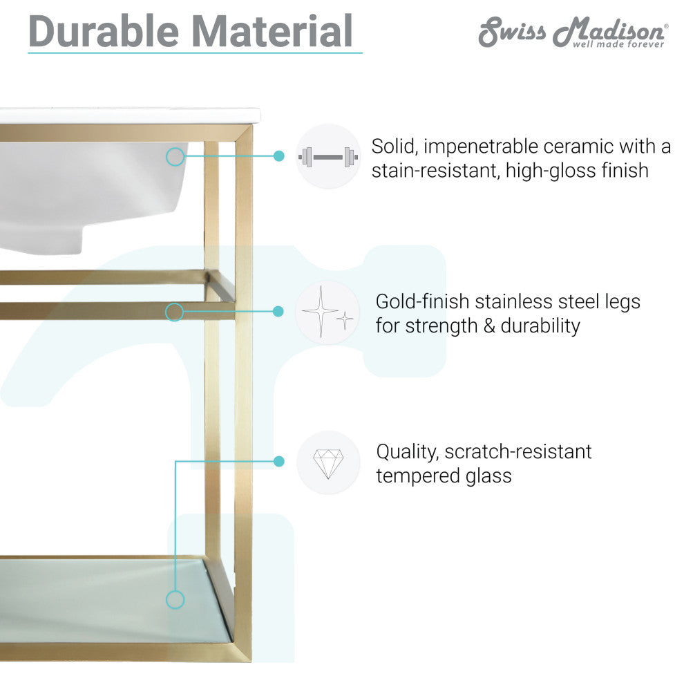 Pierre 24 Single, Metal Frame, Open Shelf, Bathroom Vanity, Gold