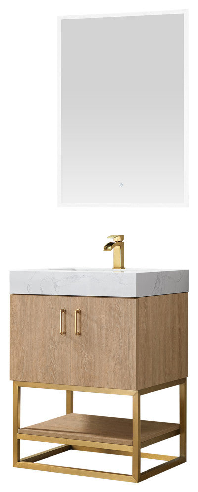 Alistair Vanity, North American Oak With Countertop, 24", With Mirror