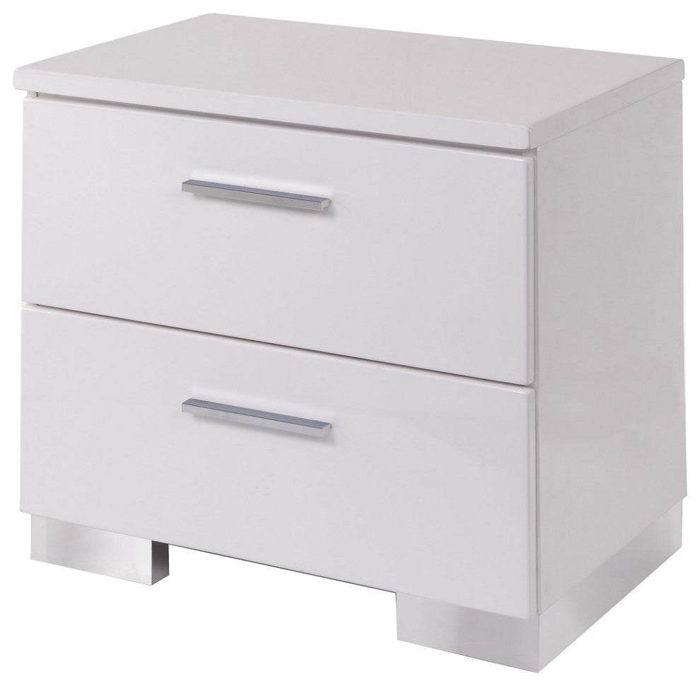 2-Drawer White Nightstand With Chrome Legs