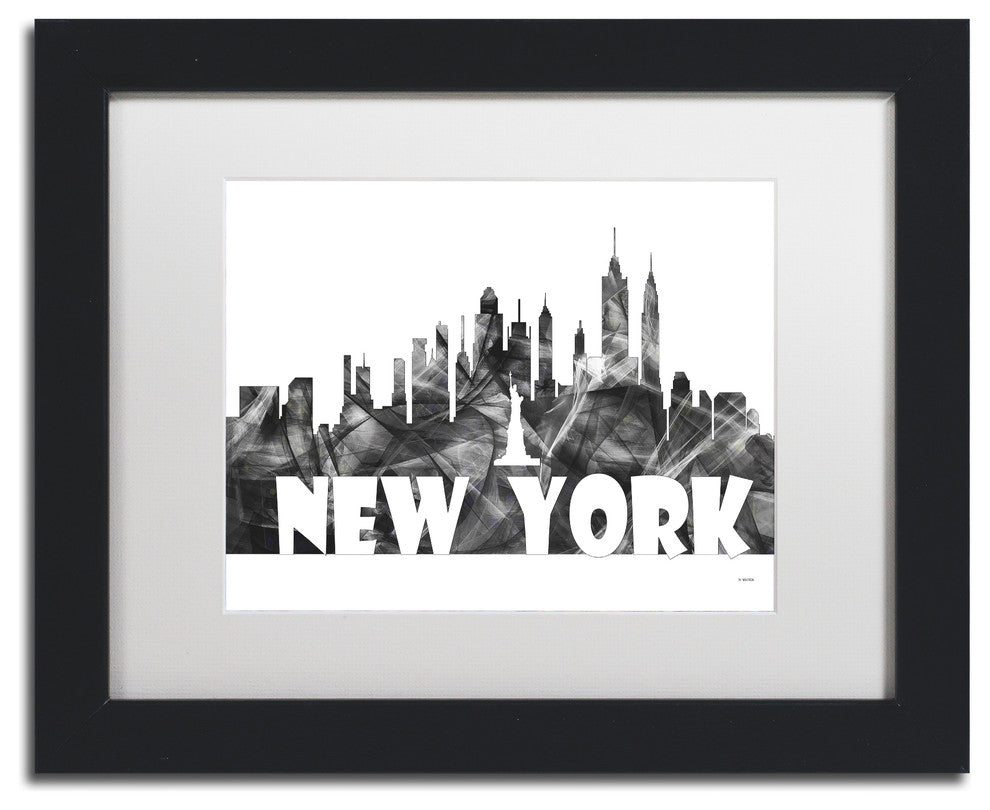 'New York New York Skyline Bg 2' Framed Art, Black Frame, White Matte, 14x11