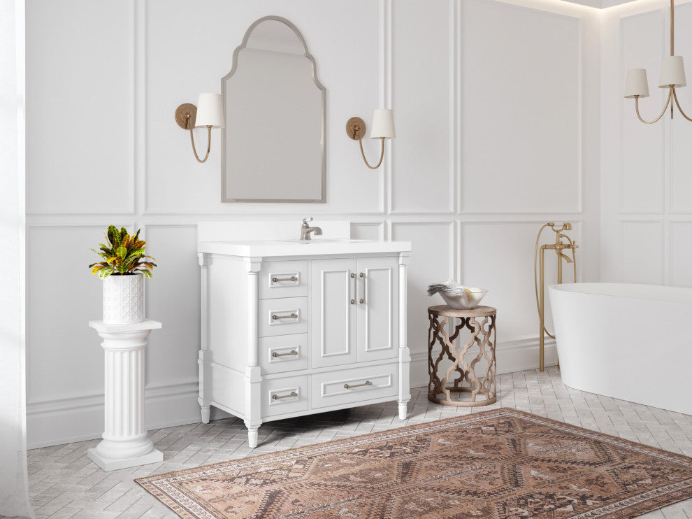 Aberdeen 36 Right Offset Bath Vanity in White 2" Calacatta Nuvo