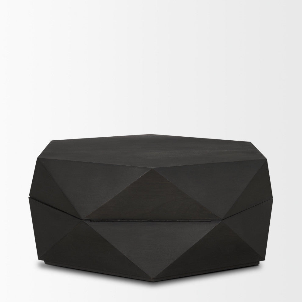Arreto Hexagonal Hinged Solid Wood Top and Base Coffee Table
