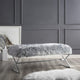 Oria Faux Fur X-Leg Base Bench, Gray and Chrome