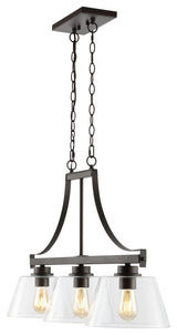 Jayden 36" 3-Light Industrial Farmhouse Iron/Glass Linear Pendant Bronze/Clear