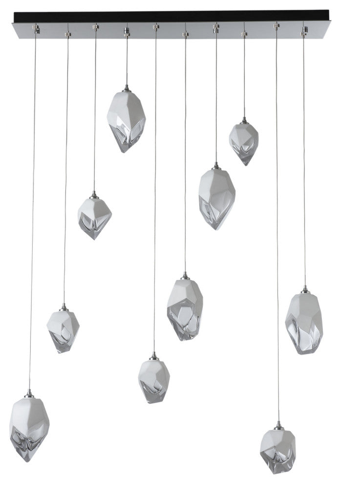Chrysalis 10-Light Mixed Crystal Pendant Sterling Finish- Long, White Crystal