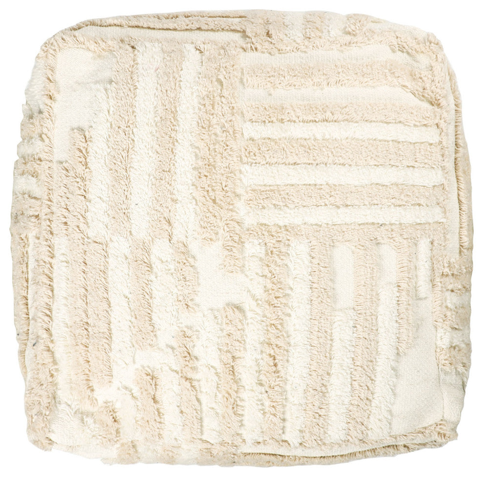 Stacy Garcia Beige/Cream Modern Striped Cube Pouf, 18"x18"x18"