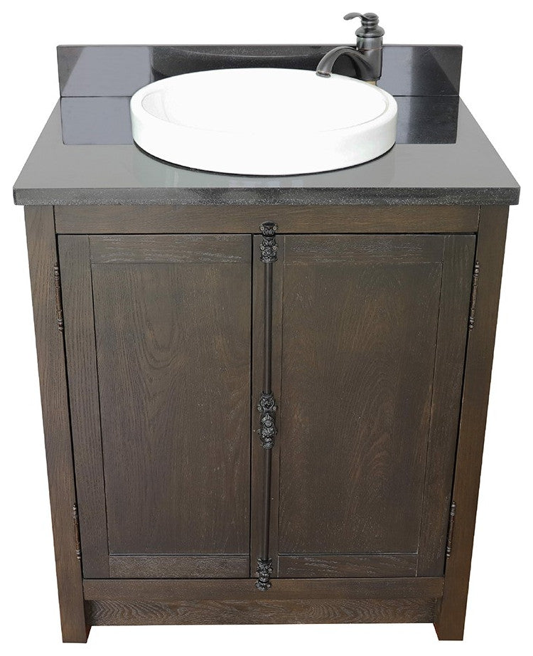 30" Single Vanity, Brown Ash, Black Galaxy Top, Round Sink