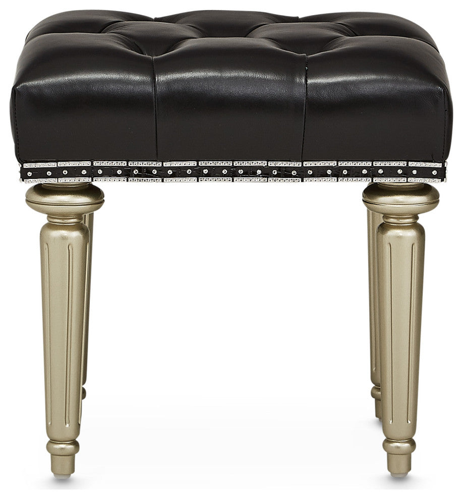 Hollywood Swank Tufted Leather Vanity Bench, Black