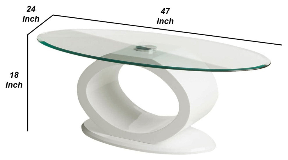 Benzara BM207644 Tempered Glass Top Coffee Table With O Shape Base, White