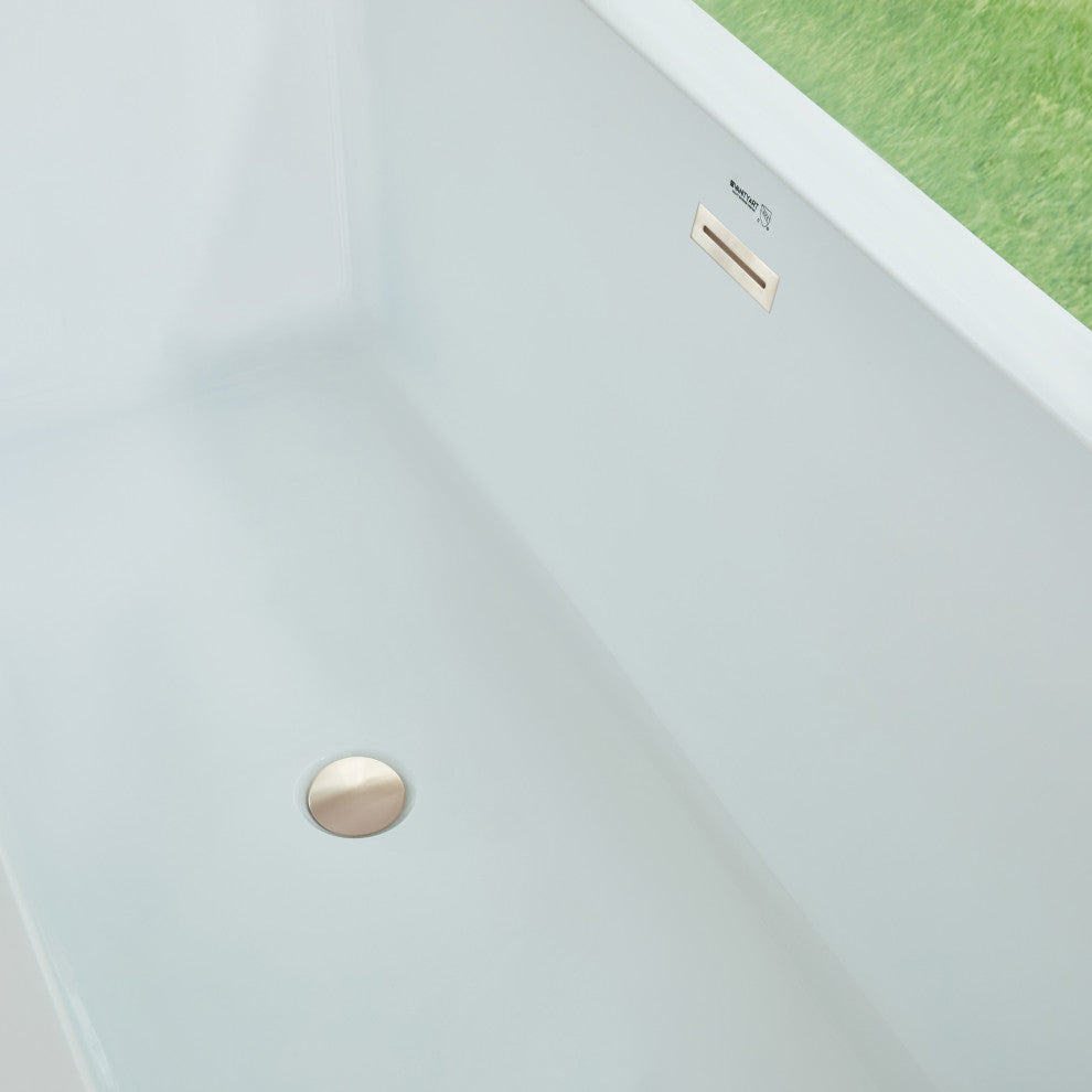 Freestanding Acrylic Bathtub, White/Brushed Nickel, L, 67"
