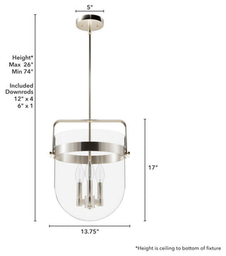 Karloff Brushed Nickel, Clear Glass 3 Light Pendant Ceiling Light