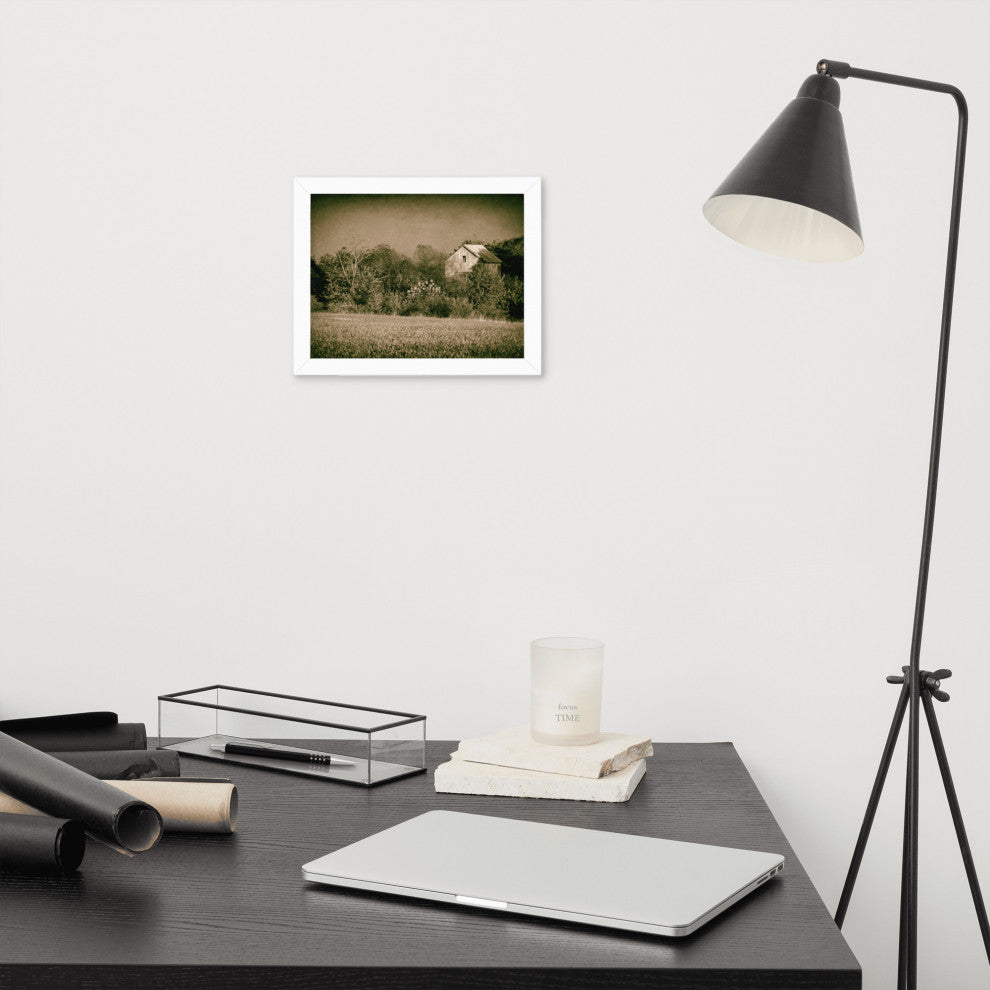 Abandoned Barn In The Trees Vintage Framed Photo Paper Wall Art Prints, White, 8" X 10"