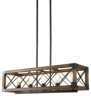 LNC 5-Light Farmhouse Rectangular Wood and Metal Kitchen Island Lighting