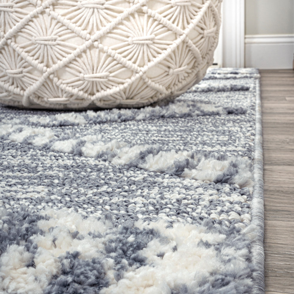 Sofie Moroccan Trellis High-Low Gray/Cream 2'x8' Runner Rug