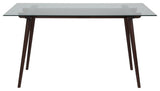 Meriden 31.5''x55'' Solid Espresso Wood Table, Clear Glass Top