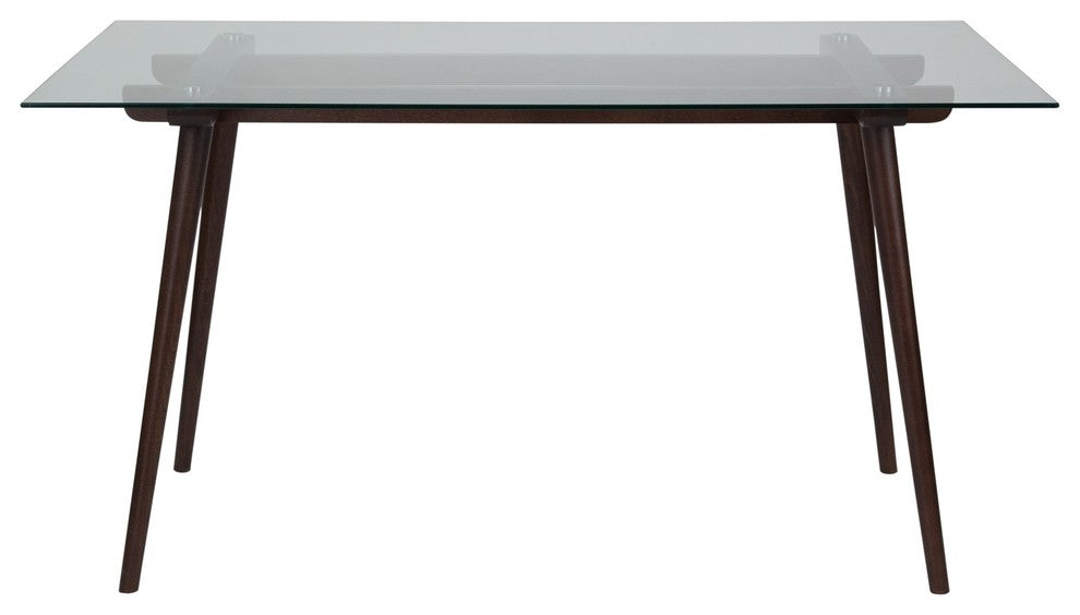 Meriden 31.5''x55'' Solid Espresso Wood Table, Clear Glass Top