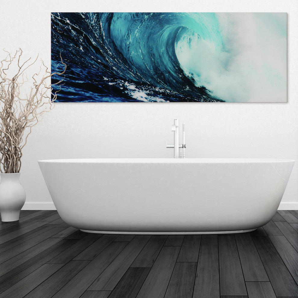 "Blue Wave" Abstract Wall Art Frameless Free Floating Tempered Glass Print