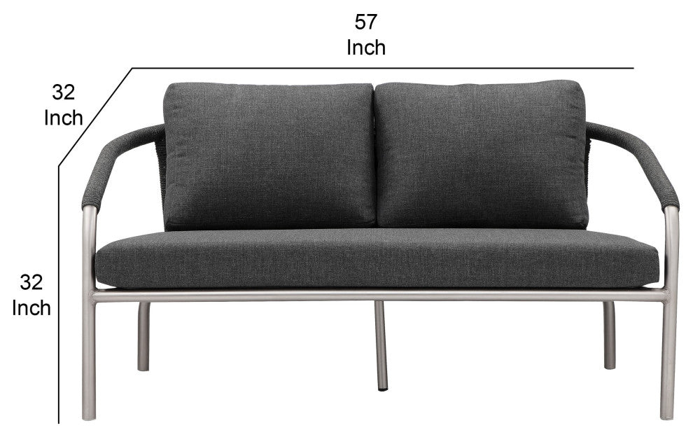 Benzara BM287758 Outdoor Sofa Gray Fade Resistant Upholstery, Silver Aluminum