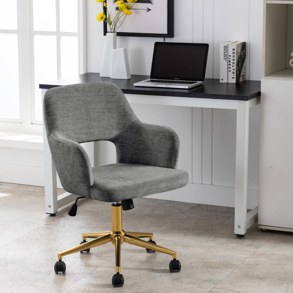 Open-Back Faux Linen Home Office Chair, Light Grey